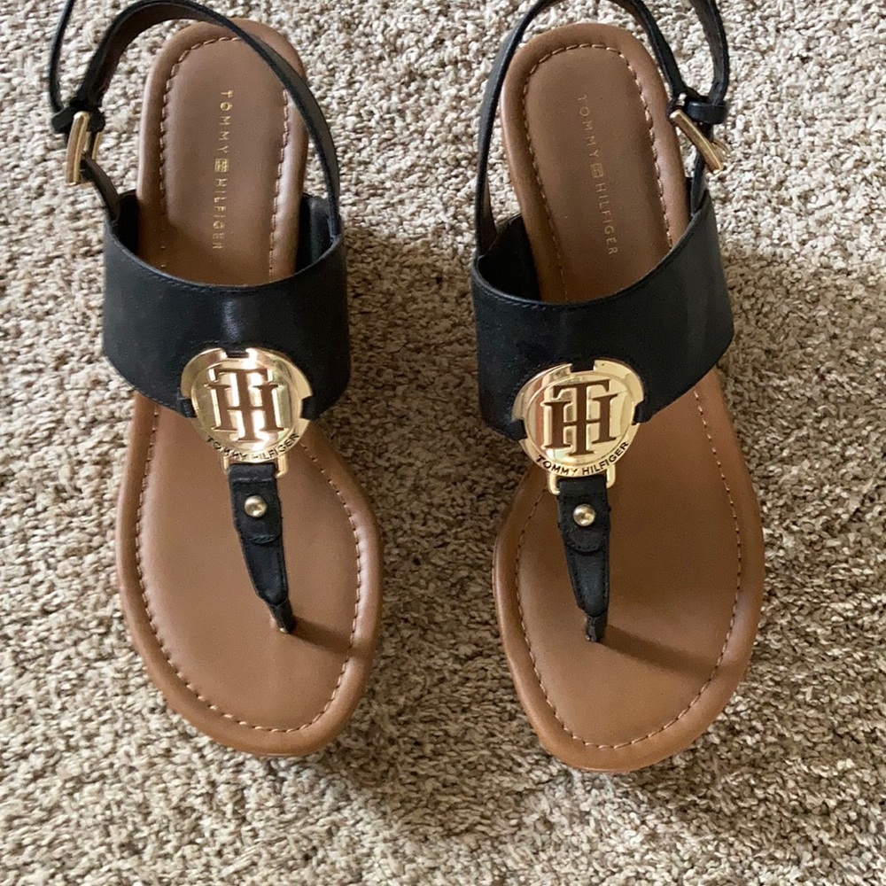 Black Tommy Hilfiger wedge sandals size 8